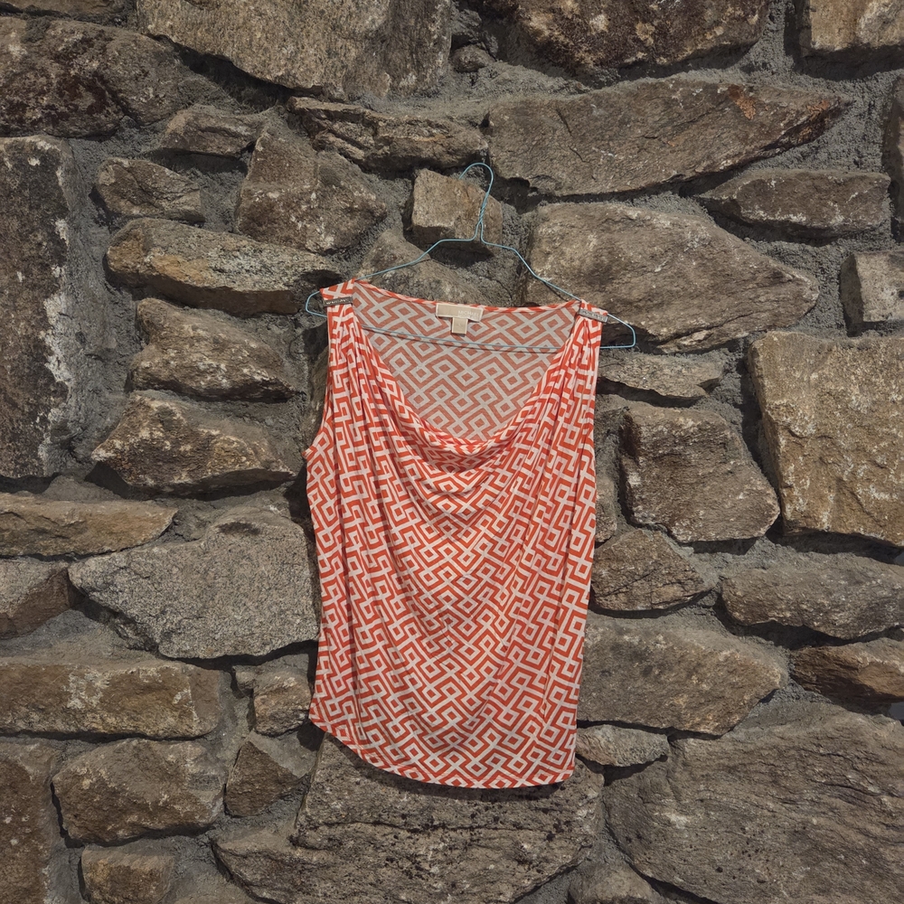Michael Kors Red and White Geometric Sleeveless Blouse